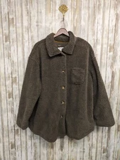 Koolaburra by UGG Brushed Back Sherpa Cozy Shacket Shirt Jacket Olive Green 1X