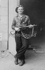 WW2 Picture Photo Young Beautiful partisan with a English Sten machine-gun  3711