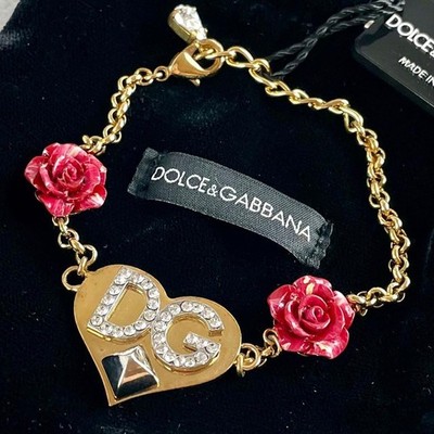 DOLCE GABBANA Damen Blumen Armband DG Logo goldfarben Schmuck