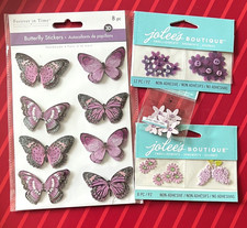 LOT 904 - Purple Passion 3D Butterfly Stickers Jolee's Flowers