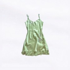 Enchanting Light Green Purple Embroidered Satin Fairy Coquette Slip Dress Small