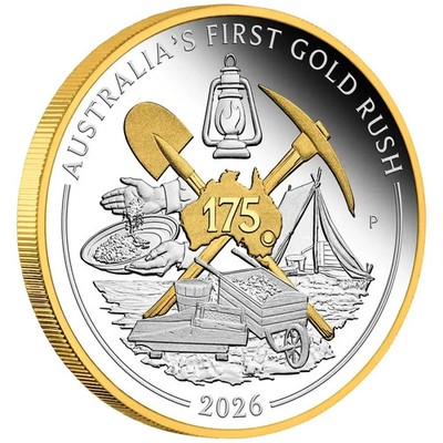 Australien 1 $  2026 First Gold Rush  1 Oz  Silber 9999 Proof gildet mit OVP