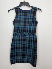 Tommy Hilfiger Blue Green Plaid Tartan Sleeveless Dress Size 4 Career Preppy