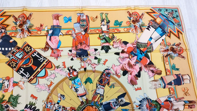 HERMES Carre 90 kachinas vintage Silk Scarf Kermit Oliver no box
