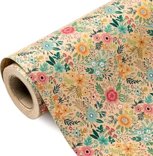 17 Inch X 9.8FT Kraft Floral Wrapping Paper Mini Roll Spring Summer Wedding