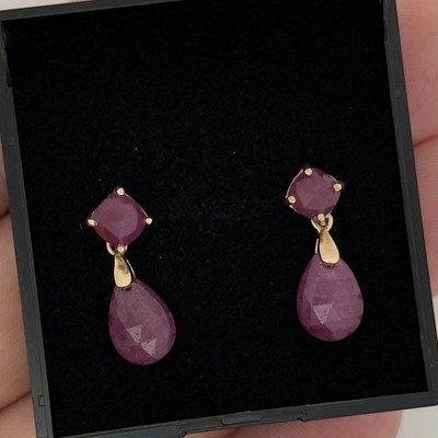 Cluster-Ohrhänger 9 kt Gelbgold Rubin