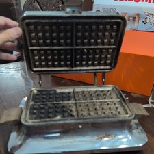 Vintage Art Deco Chrome Dominion Waffle Maker Electric Model #1208