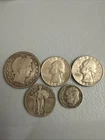 1908-S 50C Barber Half Dollar 2 1964 quarters 1 1930 quarter 1 1952 dime LOT