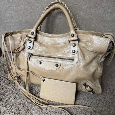 BALENCIAGA The City 2Way Shoulder Bag Hand Bag Leather Beige