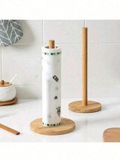 Wooden Roll Paper Towel Holder Tissue Vertical Stand Paper Kitchen Storage Rack