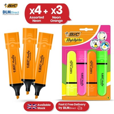 BIC Textmarker flach 4er Pack mit Neon Orange Textmarker 3er Pack