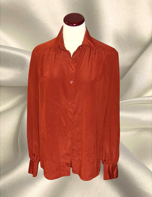 Vintage Adolph Schuman For Lilli Ann Womens XL Rust Satin Blouse Button Front