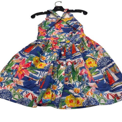 Polo Ralph Lauren Big Girls Riviera-Print Poplin Dress Boat Floral Print Sz 5 - Picture 2 of 16