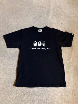 COMME des GARÇONS x BAPE Black Graphic Print Men's Cotton T-Shirt, Short Sleeve