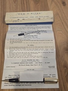 Rare Vintage Mem-o-Riter Pencil- Paper And Pencil In one - A.H Walter Co. NY