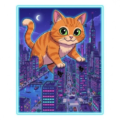 9X Autoaufkleber Catzilla Stadtzerstörung Sticker 9x9 cm