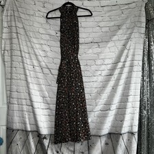 Banana Republic Retro Boho Floral Print Button Neck Halter Tie Waist Dress Sz M