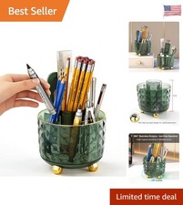 Elegant Dark Green 360  Rotating Pen Holder with 6 Compartments for Desks