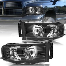 Lh Rh Pair Headlights For 02-05 Dodge Ram 1500 2500 3500 Black Clear Headlamp