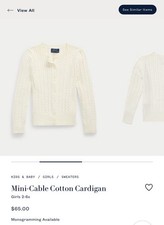 Polo Ralph Lauren Girls Cardigan Sweater Cotton Cable Knit White Button 3T