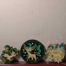 Pokemon 3x Leafeon Enamel Pins Set Collectible Nintendo Lapel Badges