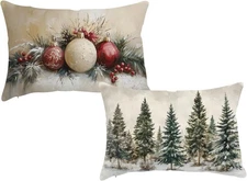 Christmas Lumbar Pillow Covers 12x20 Inch Set of 2 Winter Holiday Throw Pillow C