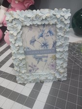 Laura Ashley Blue n Gold Flowers 3D Resin Textured Photo Frame Picture 4x6 New