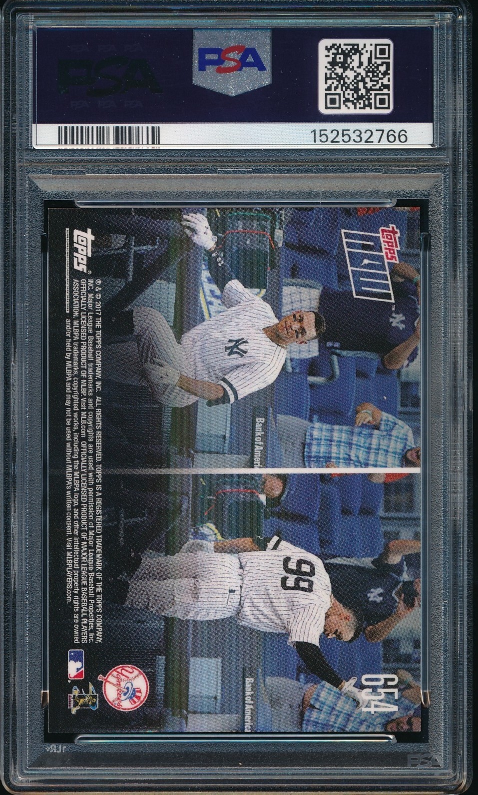 2017 Topps Now Aaron Judge #654 RC Rookie PSA 9 Mint -50th HR Sets Rookie Record view 2