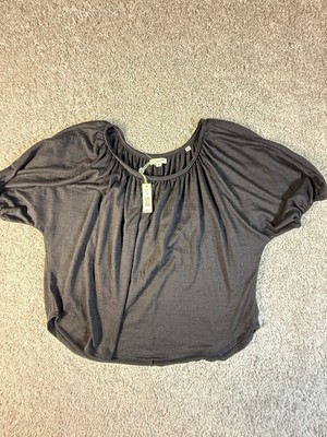NWT MAX STUDIO Women Bubble Short Sleeve Braided Trim Textured Top Size S Black
