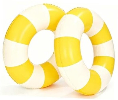 2PCS Pool Floats for Adult Striped Swim Ring Pool Floaties Inflatable Yellow