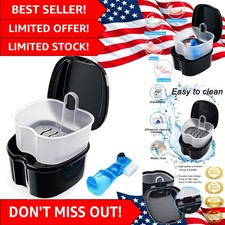 Hygienic Black Denture Holder with Strainer and Lid for Safe Storage