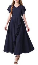 Girl's Ruffle Sleeve V-Neck Chiffon Flared Hemline Midi Dress Kids Formal Par...