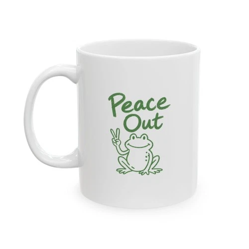 Peace Out Cute Funny Green Frog Mug White Ceramic Coffee Tea Cup 11oz New Gift - product listing photo