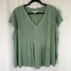 Coldwater Creek Blouse Women's Large Green Short Sleeve Vneck Lightweight