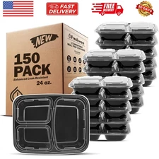 Meal Prep Containers [150 Pack] 3 Compartment with Lids, Food Storage Contain...