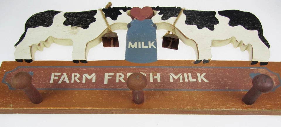 Farm Fresh Milk Wood Peg Mug Rack Hangers Vtg 1987 Holstein Cow Country Farm - image 4 of 4