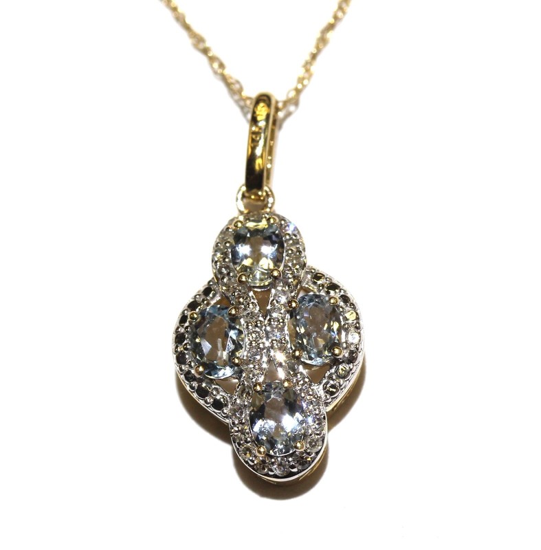 New 14k yellow gold .18ct diamond aquamarine gemstone pendant necklace 2g 18"
