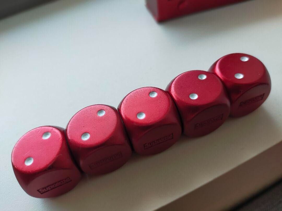 Supreme Dice Set with debossed logo on case Red Aluminum Supreme Dice Set with debossed logo on case Red Aluminum