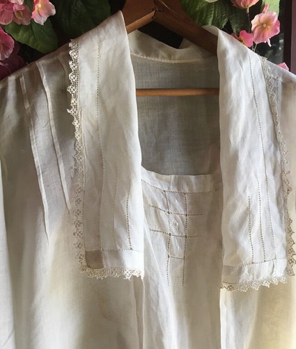 Antique 1880's Cotton Organdy Blouse -Semi-Sheer L - Picture 2 of 4