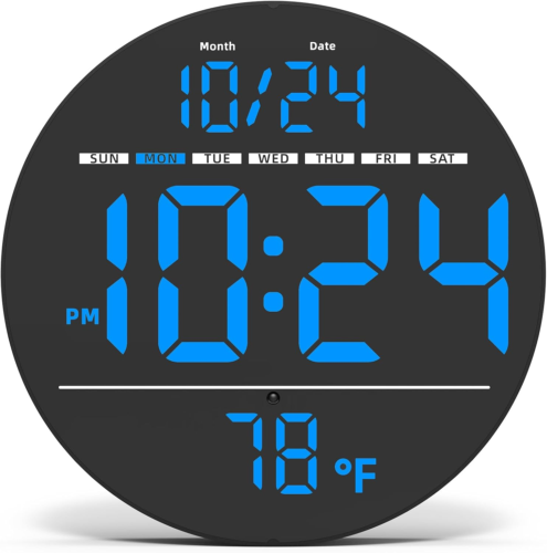 Digitale Wanduhr mit großer LED-Anzeige, automatische Helligkeit, Temperatur, Low-Ref - Bild 12 von 12