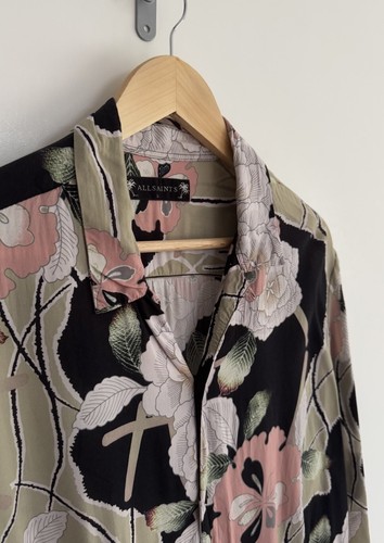 Allsaints “Fuyugi” Long Sleeve Shirt psychedelic Floral Black Multicoloured L - Picture 3 of 11