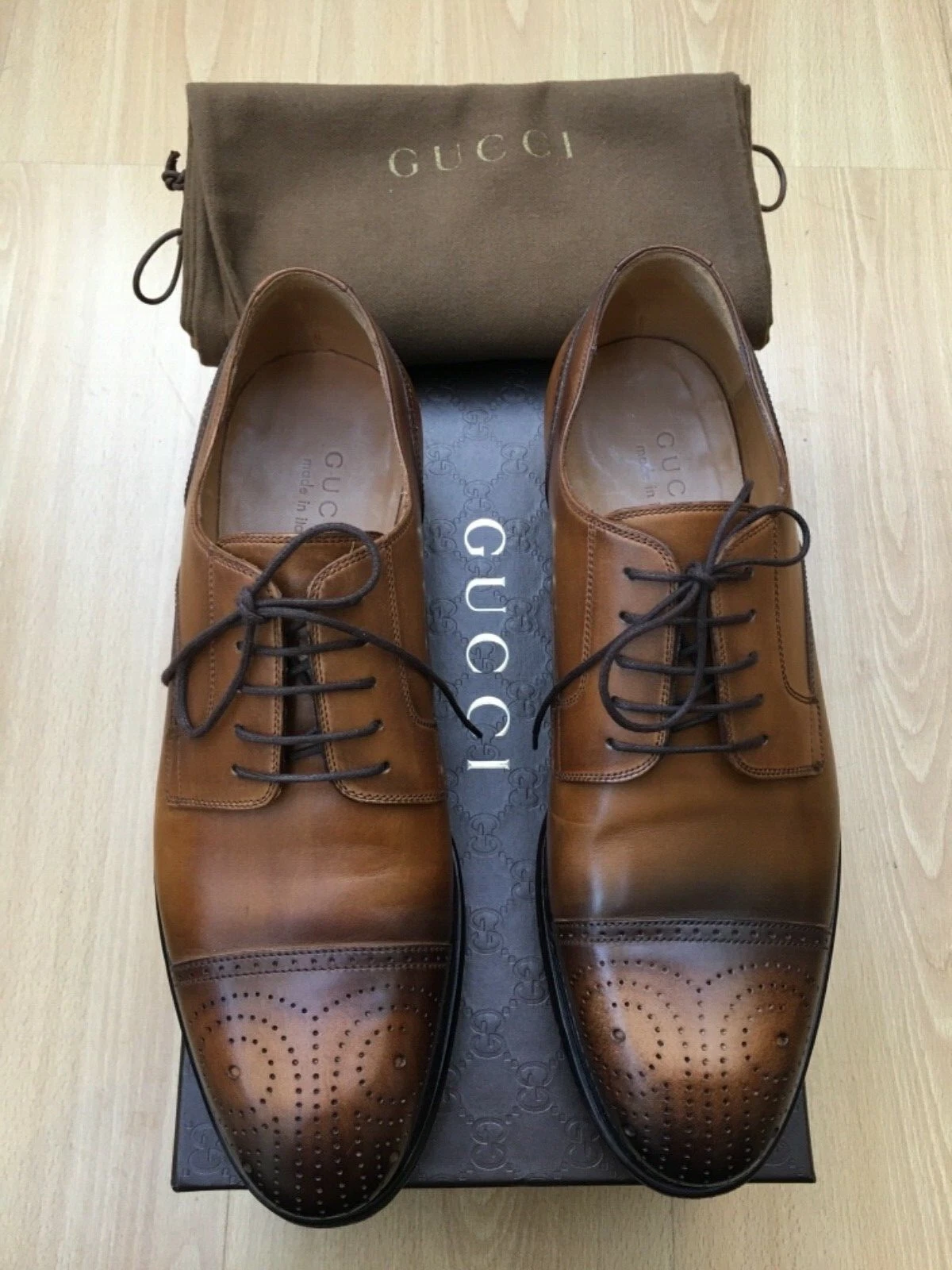 CHAUSSURES GUCCI MARRON À LACETS CUIR OXFORD OMBRAGÉ HOMME UK 8 EU 42 MARRON BONNE ANNÉE