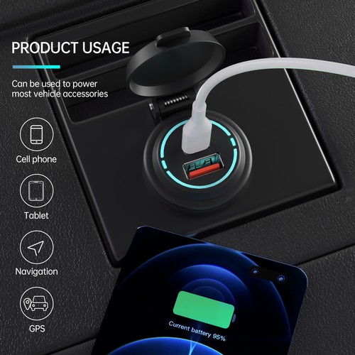 Car Cigarette Lighter Socket USB Type-C Dual Port Phone Charger Fast Charging - Picture 8 of 24