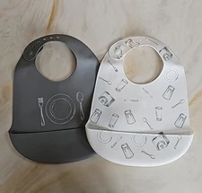LILA & JACK 2 PK Gray/White Fork Spoon Silicone Bib NWT
