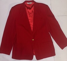 Vintage Austin Reed Red 100 Worsted Wool Blazer Gold Buttons Women Size 10
