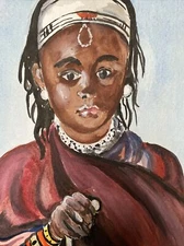 african girl wan watercolor Impressionism Painting frame options & matt 8x10