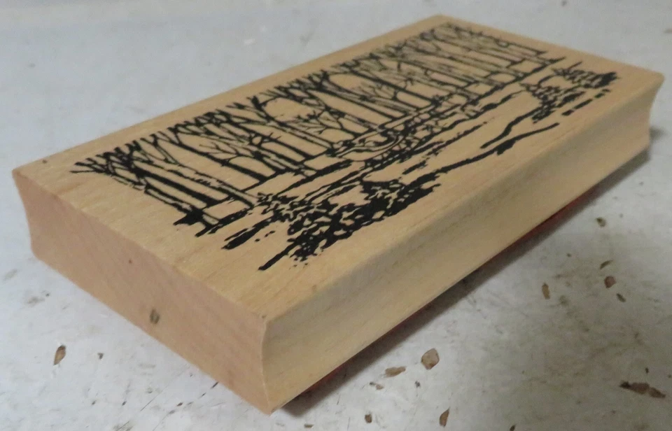 Sello de Goma Northwoods Bosque Árboles Trineo Caballo Dibujado 4 3/4" x 2 1/2" Nuevo 2014 Foto 3 de 4