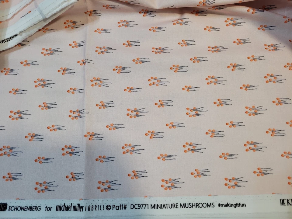 Michael Miller Miniature SALE SALE Mushrooms. Light Peachy Pink 3 + Yards - Image 3 of 4
