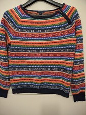Tommy Hilfiger Sweater Womens M Pullover Fair Isle Nordic 3D Knit AOP Ringer Zip