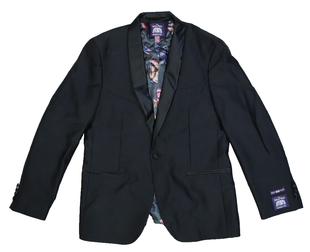 FILA Giacca da smoking The Savile Row da uomo scialle nero babbotto brit slim bottone singolo 40R